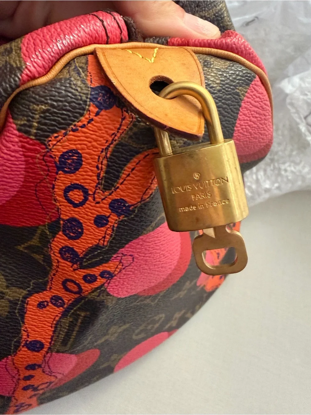 Louis Vuitton Speedy 30  Monogram Satchel with Pink and Orange Graphic Accents